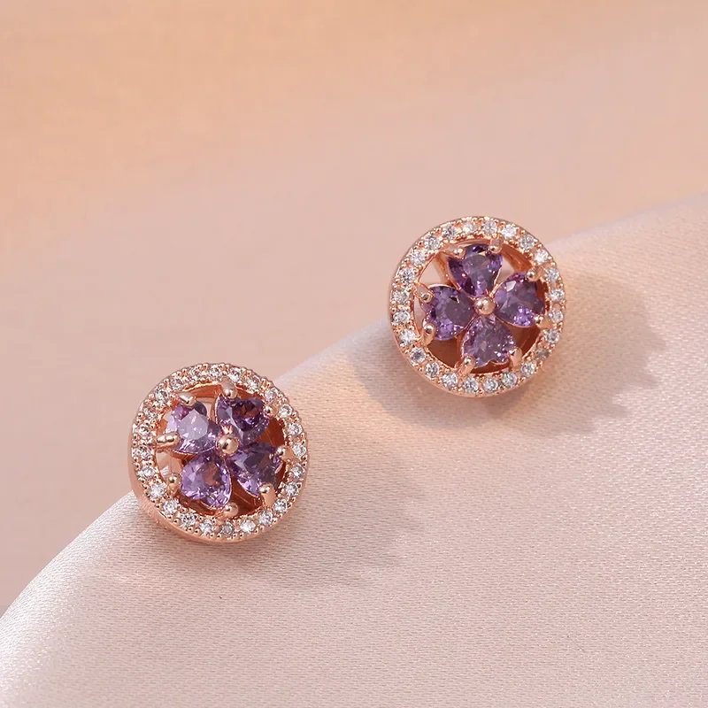 Φωτογραφία προϊόντος: Peach Jewelry Peach Jewerly Γυναικεία Σκουλαρίκια Από Χάλυβα Τιτανίου Λουλούδι Με Ζιργκόν Μωβ
