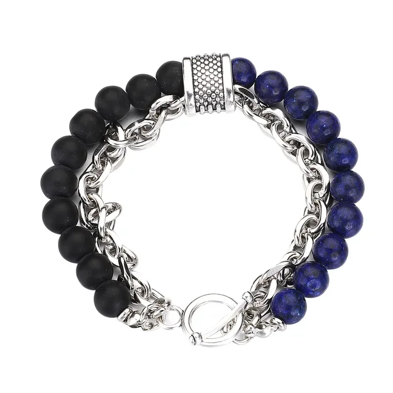 Φωτογραφία προϊόντος: Peach Jewelry Peach Jewerly Διπλό Ανδρικό Βραχιόλι Από Ανοξείδωτο Ατσάλι Και Χάντρες Μαύρο-Μπλε