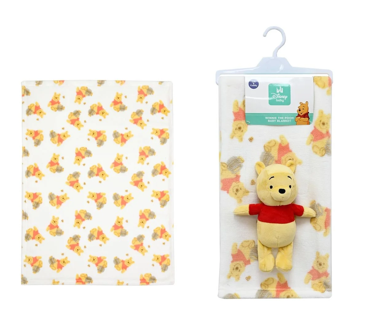 Φωτογραφία προϊόντος: Λούτρινο Disney Home Σετ 2 Τεμ. bebe Winnie 32 Ύψος 25 cm & Κουβέρτα Coral Fleece 75X100 cm White-Yellow 100% Polyester