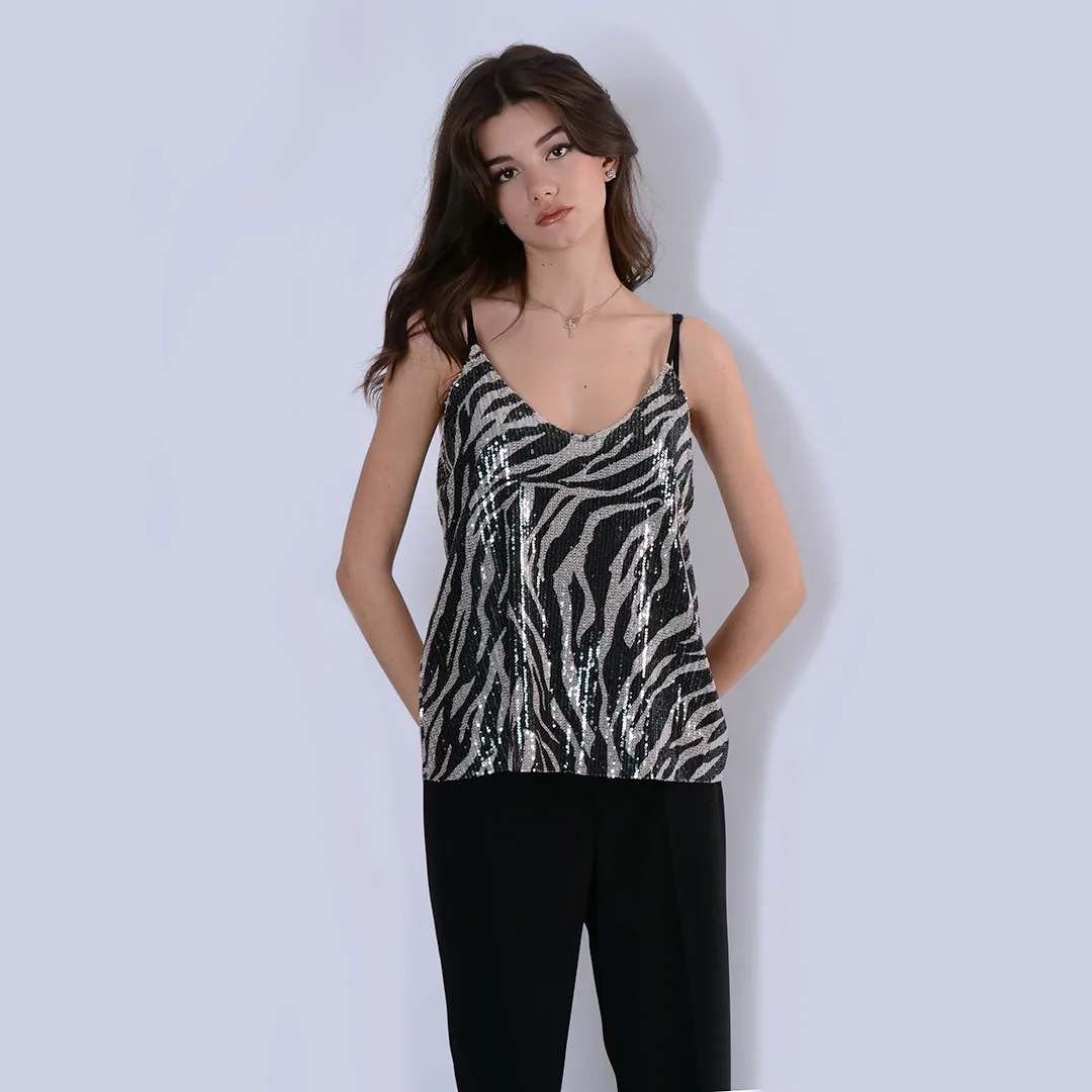 Φωτογραφία προϊόντος: Lily Rose Fiory Blu Animal Print Sequins Top Zoel 23222 Ecru - Dark Green Animal print top