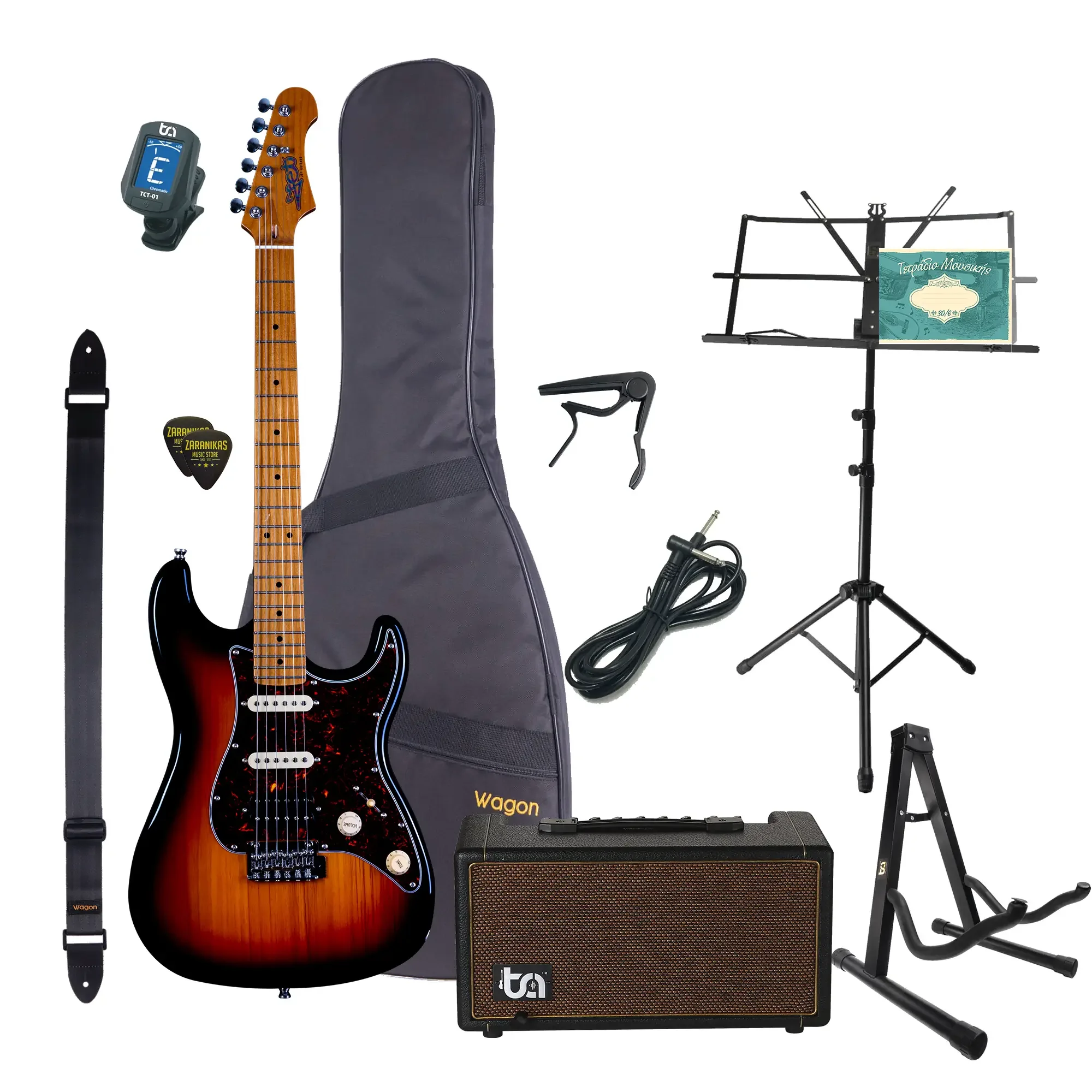 Φωτογραφία προϊόντος: JET Guitars JET JS-400 SB Stratocaster HSS Ηλεκτρική Κιθάρα Sunburst Ultimate Πακέτο