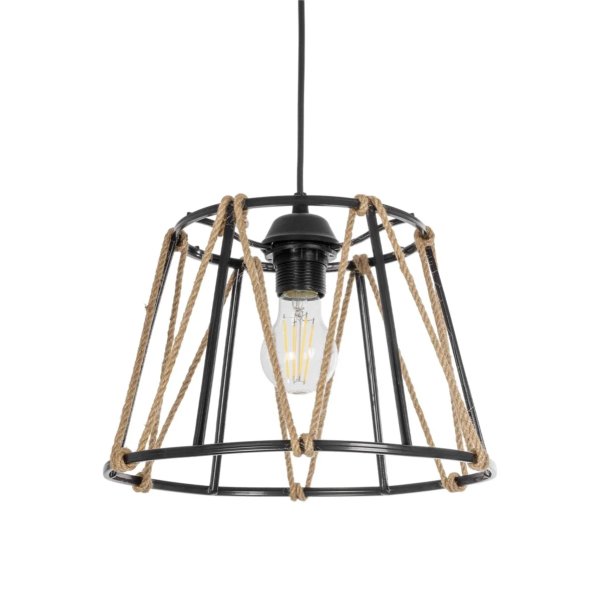Φωτογραφία προϊόντος: GLOBOSTAR® JUTE 203-0090 Μοντέρνο Κρεμαστό Φωτιστικό Οροφής με Ντουί 1 x E27 AC 220-240V IP20 - Μαύρο & Μπεζ - Μ30 x Π30 x Υ23cm