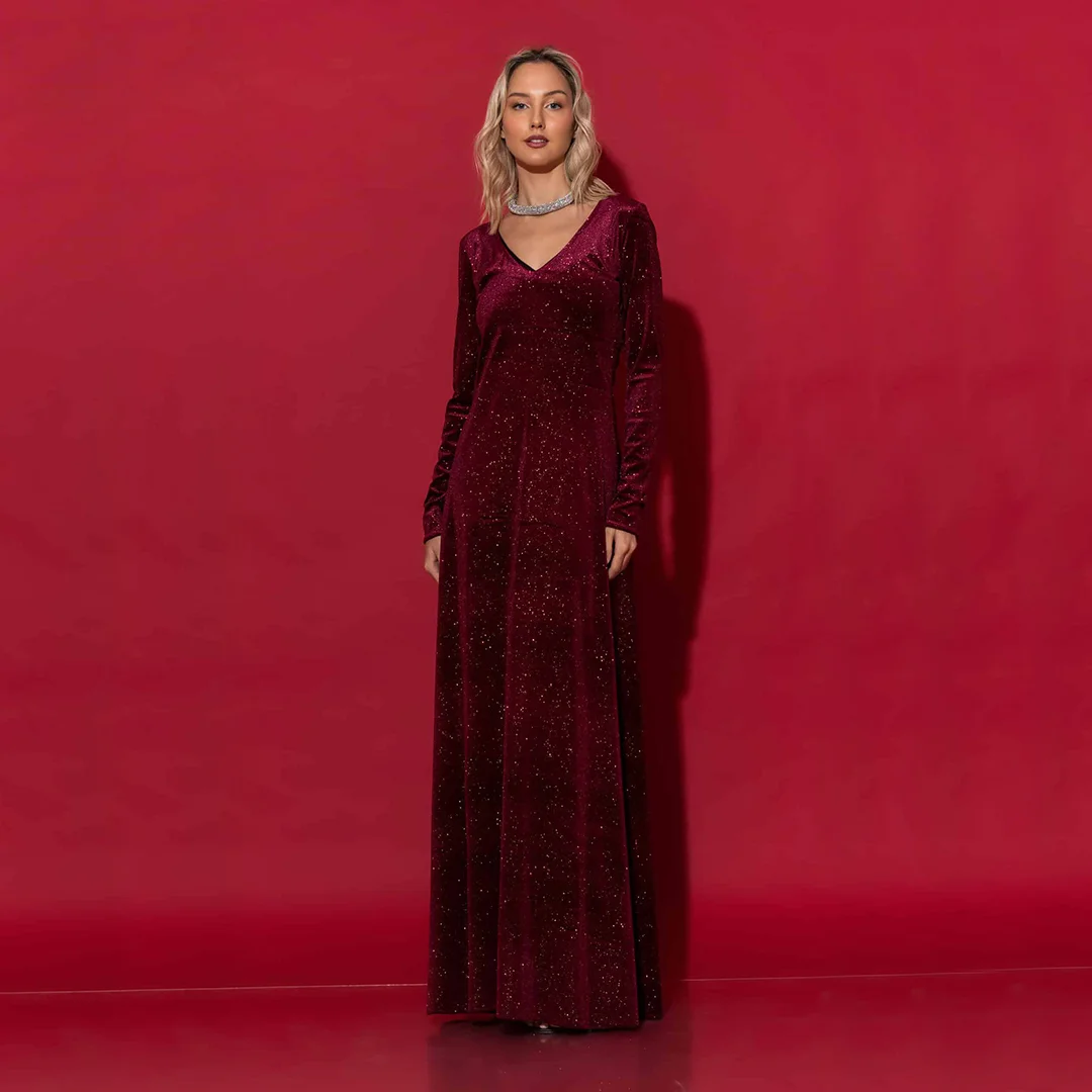 Φωτογραφία προϊόντος: C-ΤHROU C-throu Glitter Maxi Dress Belle 2436009 Burgundy