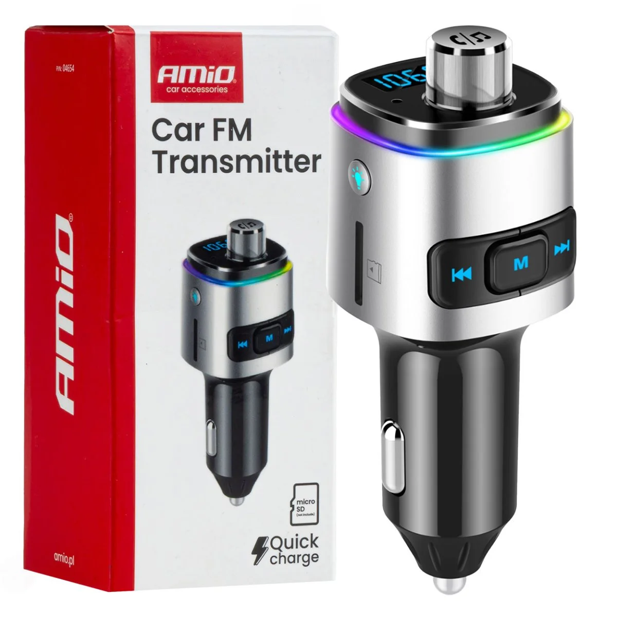 Φωτογραφία προϊόντος: AMIO Amio - FM Transmitter Αυτοκινήτου 12/24V με 2xUSB Type-A και Υποδοχή microSD - 1 τεμ. (04654/AM) 04654/AM