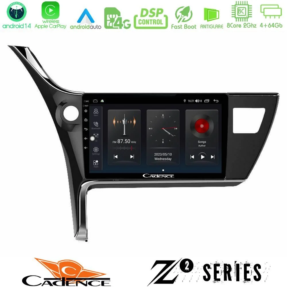 Φωτογραφία προϊόντος: Bizzar Cadence Z2 Series 8Core Android14 4+64GB Toyota Corolla 2017-2018 Navigation Multimedia Tablet 10 Με Carplay & Android Auto