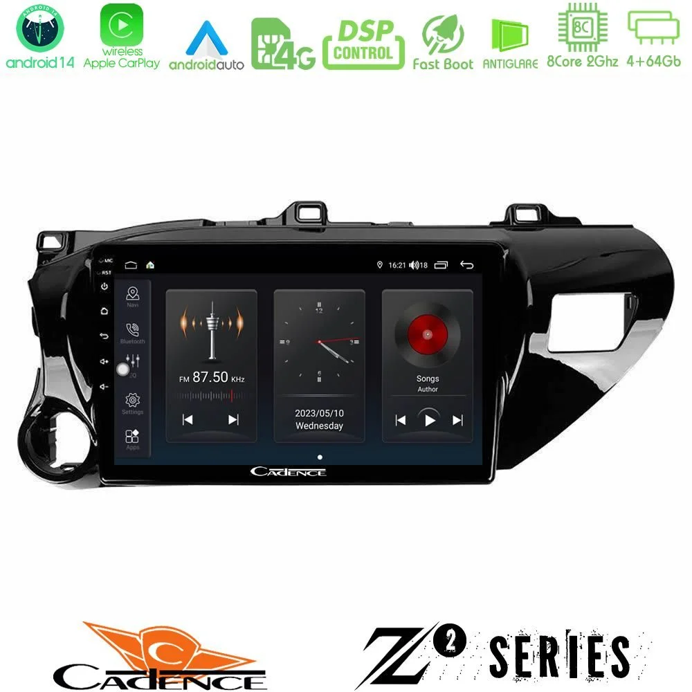 Φωτογραφία προϊόντος: Bizzar Cadence Z2 Series 8Core Android14 4+64GB Toyota Hilux 2017-2021 Navigation Multimedia Tablet 10 Με Carplay & Android Auto