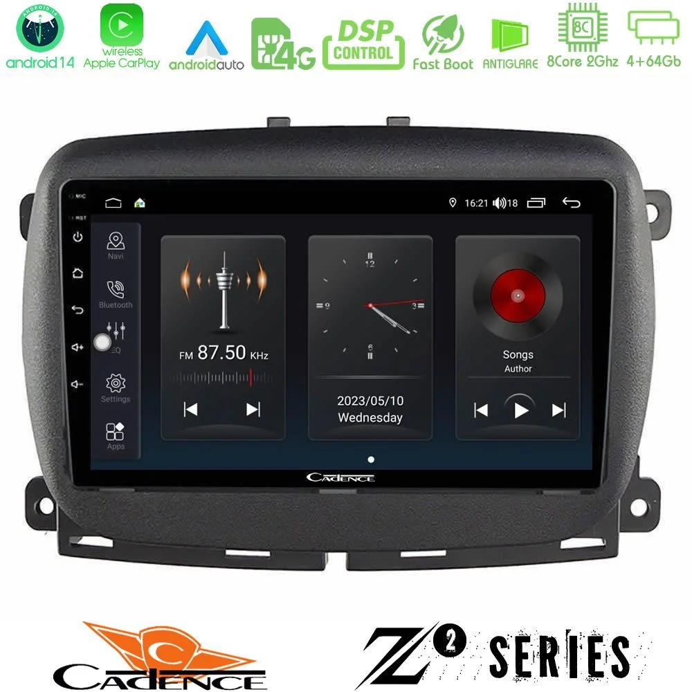 Φωτογραφία προϊόντος: Cadence Z2 Series 8Core Android14 4+64GB Fiat 500L Navigation Multimedia Tablet 10 Με Carplay & Android Auto