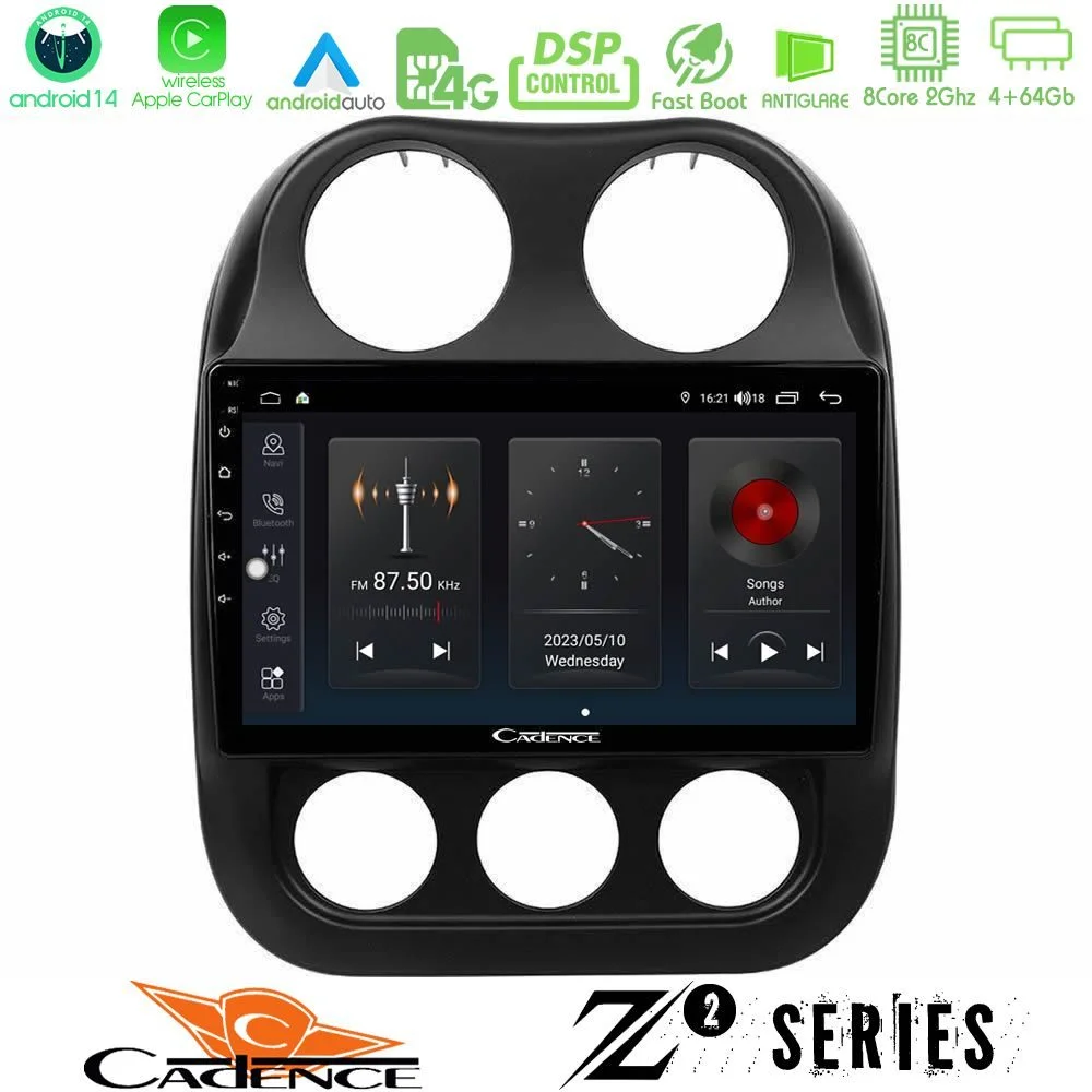 Φωτογραφία προϊόντος: Cadence Z2 Series 8Core Android14 4+64GB Jeep Compass 2012-2016 Navigation Multimedia Tablet 9 Με Carplay & Android Auto