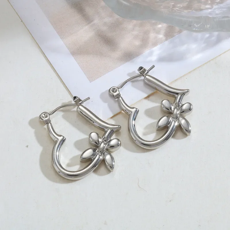 Φωτογραφία προϊόντος: Peach Jewelry Peach Jewerly Γυναικεία Σκουλαρίκια Από Ανοξείδωτο Ατσάλι 304 Καρδιά Λουλούδι