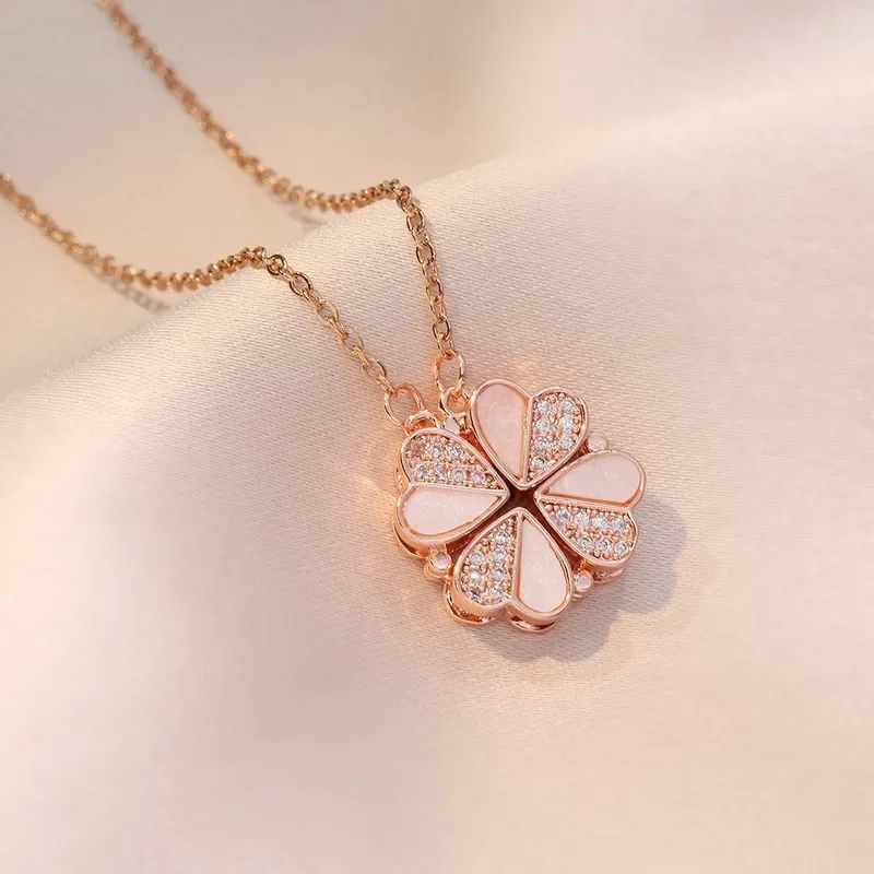 Φωτογραφία προϊόντος: Peach Jewelry Peach Jewerly Γυναικείο Κολιέ Από Χάλυβα Τιτανίου Τετράφυλλο Τριφύλλι Ροζ Χρυσό