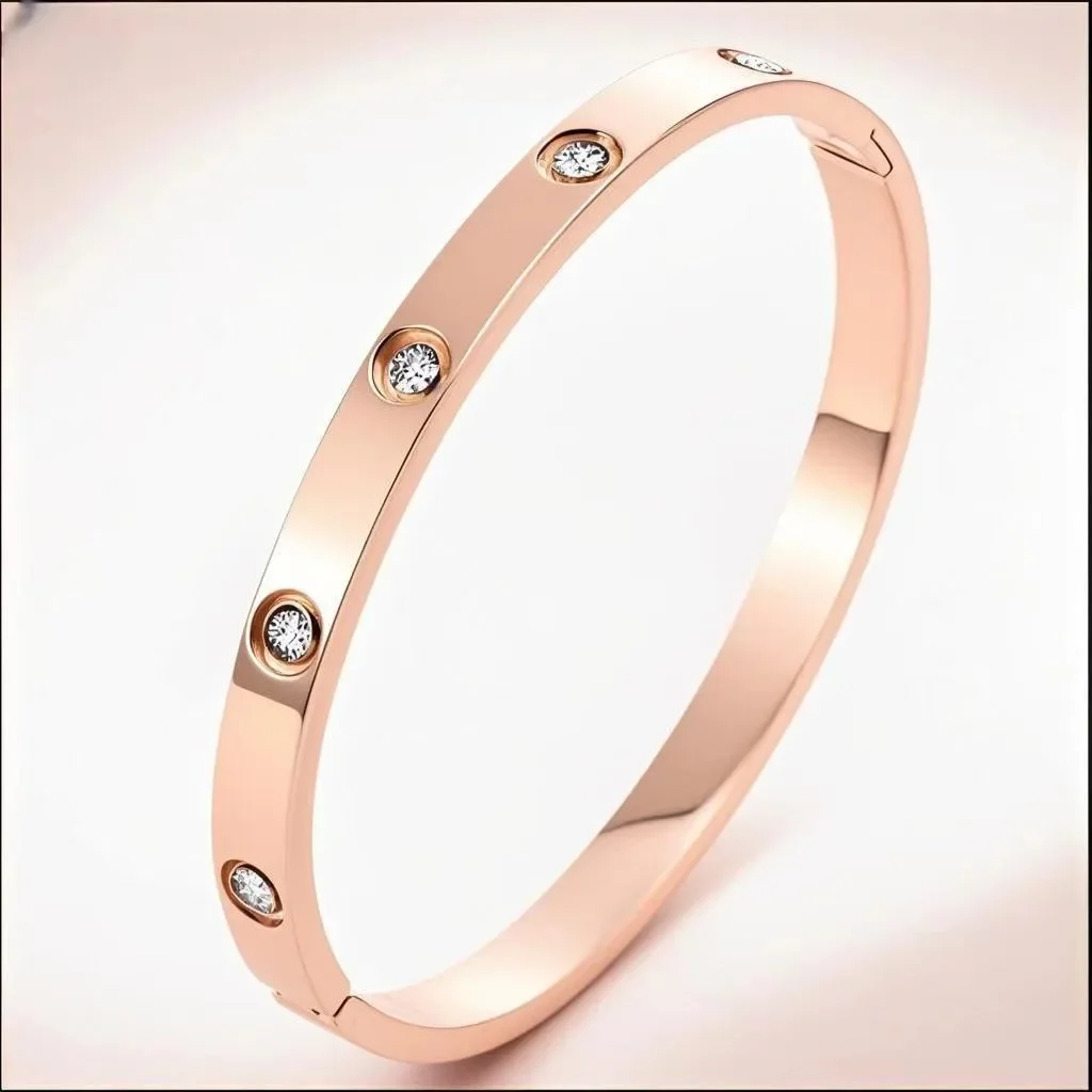 Φωτογραφία προϊόντος: Peach Jewelry Peach Jewerly Γυναικείο Βραχιόλι Χειροπέδα Από Χάλυβα Τιτανίου Και Ζιργκόν Ροζ Χρυσό