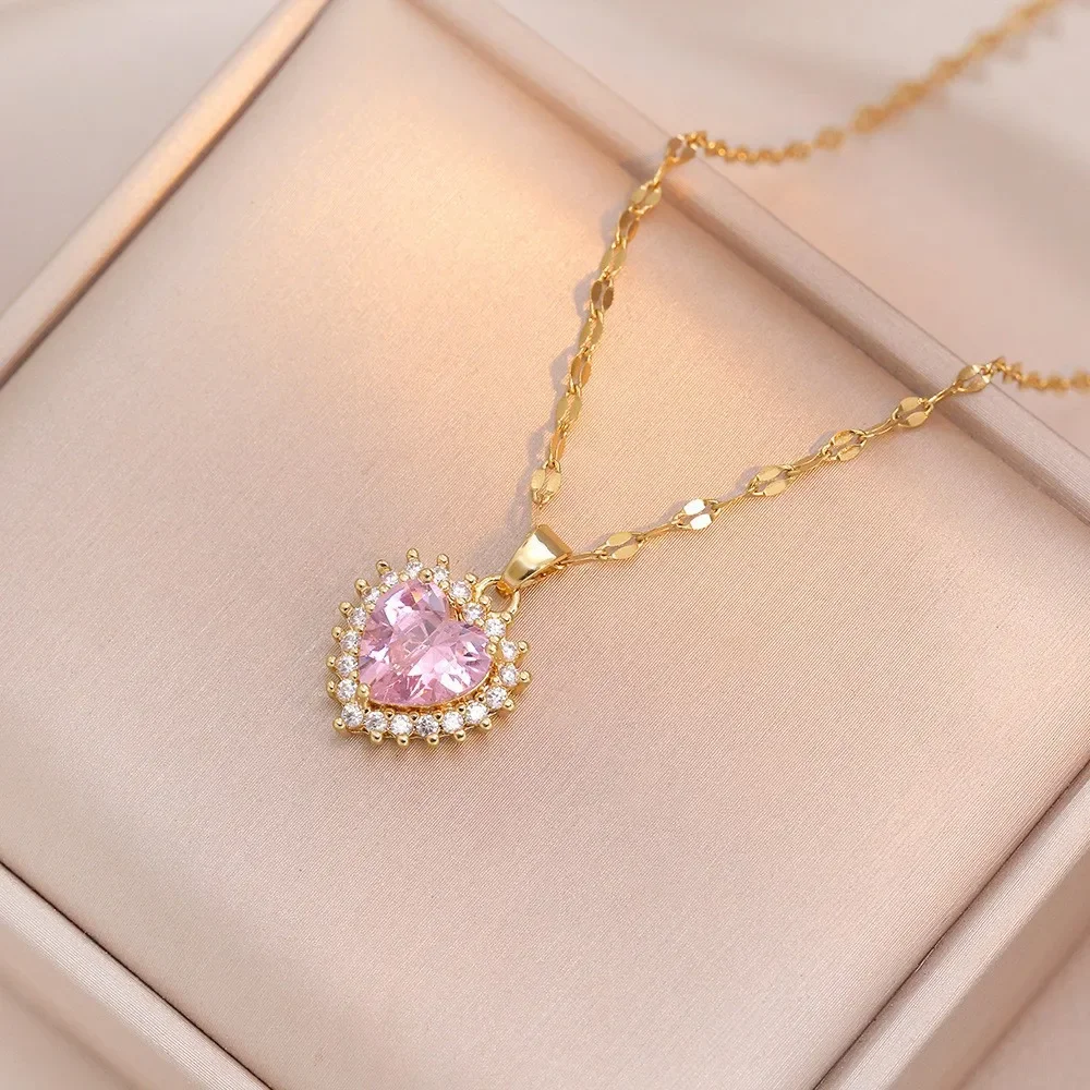 Φωτογραφία προϊόντος: Peach Jewelry Peach Jewerly Γυναικείο Μενταγιόν Από Ανοξείδωτο Ατσάλι Καρδιά Με Ροζ Ζιργκόν