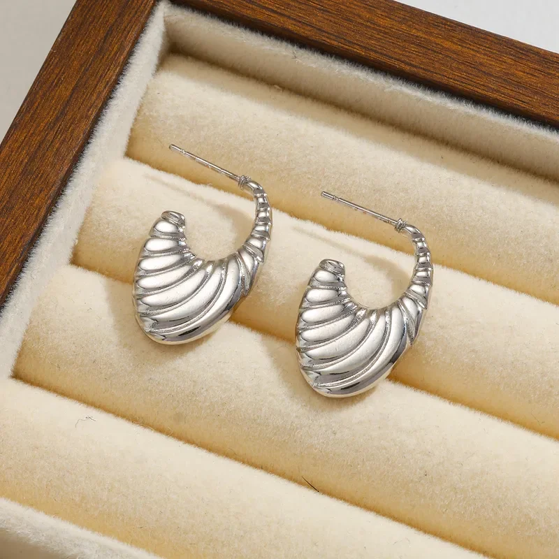 Φωτογραφία προϊόντος: Peach Jewelry Peach Jewerly Γυναικεία Σκουλαρίκια Από Ανοξείδωτο Ατσάλι 304 Με Ανάγλυφες Ραβδώσεις Ασημί