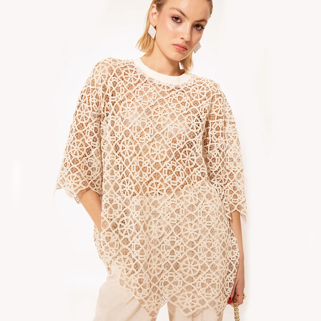 Φωτογραφία προϊόντος: WE ARE We_Are Crochet Look Box T-shirt SS25-0835 Beige