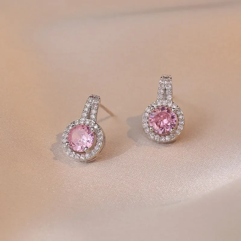 Φωτογραφία προϊόντος: Peach Jewelry Peach Jewerly Σκουλαρίκια Από Ανοξείδωτο Ατσάλι 304 Με Ροζ Κρύσταλλο & Στεφάνι Με Ζιργκόν
