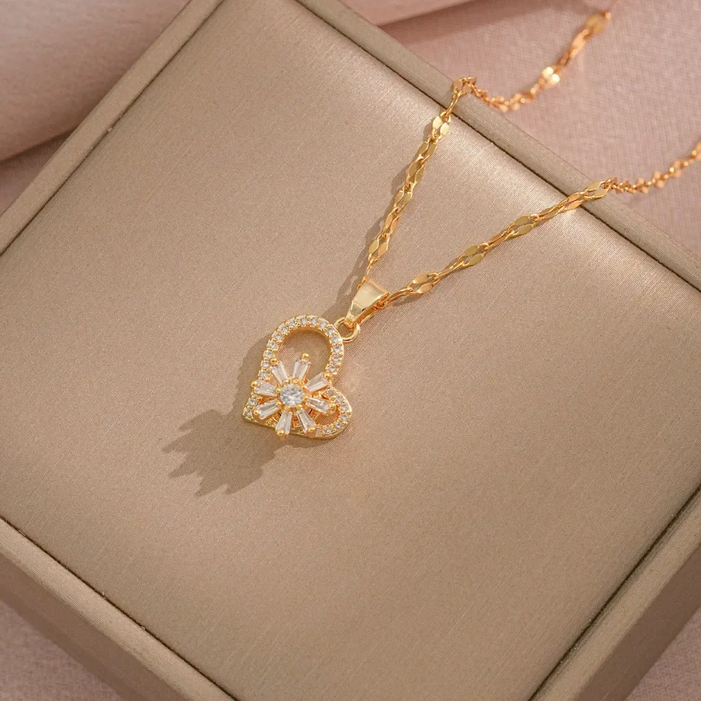 Φωτογραφία προϊόντος: Peach Jewelry Peach Jewerly Μενταγιόν Από Χάλυβα Τιτανίου Καρδιά-Λουλούδι Με Ζιργκόν