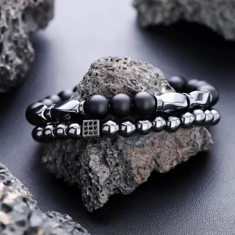 Φωτογραφία προϊόντος: Peach Jewelry Peach Jewerly Ανδρικό Σετ Βραχιόλια με Χάντρες από Αιματίτη Και Όνυχα