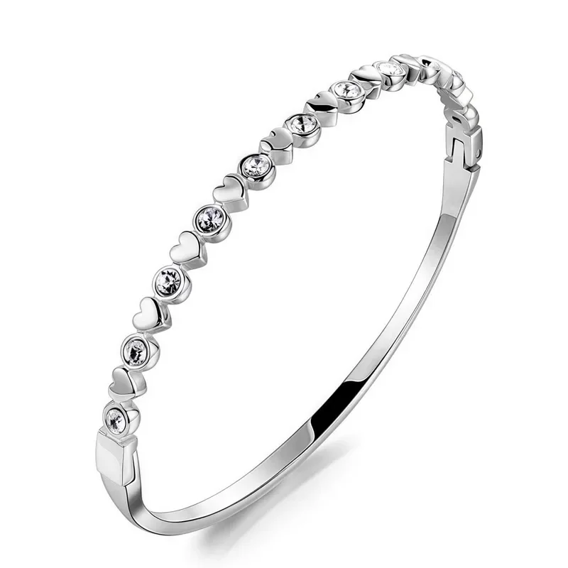 Φωτογραφία προϊόντος: Peach Jewelry Peach Jewerly Γυναικείο Βραχιόλι Χειροπέδα Από Χάλυβα Τιτανίου Με Καρδούλες Και Ζιργκόν Ασημί