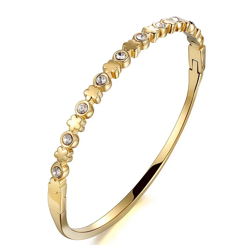 Φωτογραφία προϊόντος: Peach Jewelry Peach Jewerly Γυναικείο Βραχιόλι Χειροπέδα Από Χάλυβα Τιτανίου Με Λουλουδάκια Και Ζιργκόν Επιχρυσωμένο