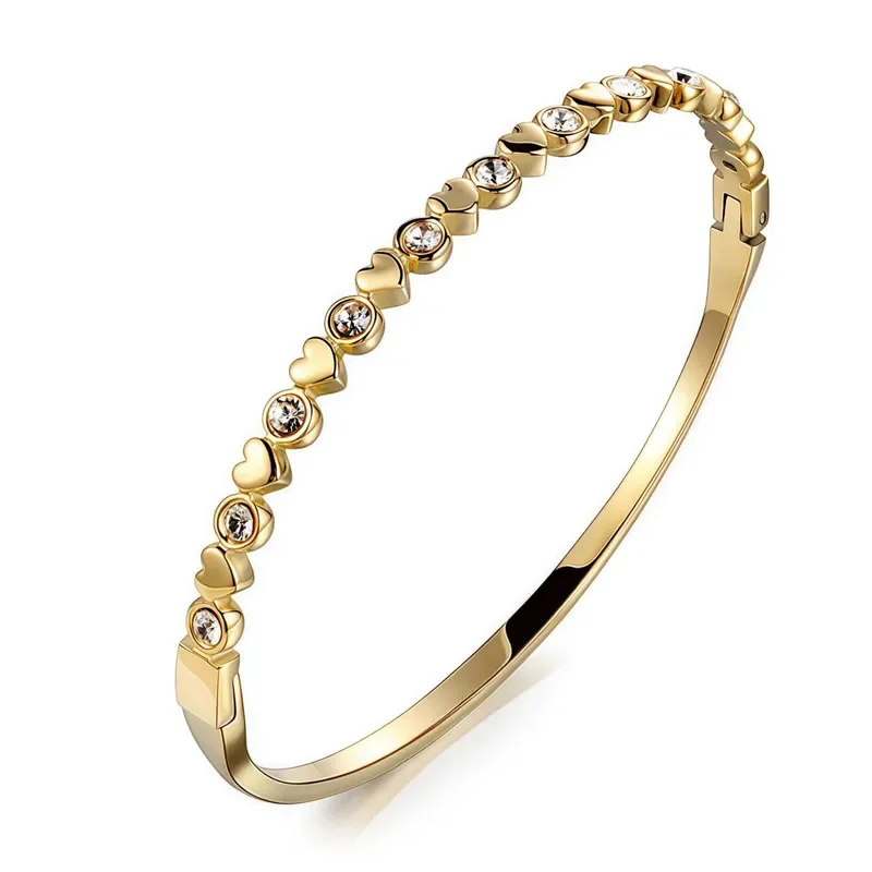 Φωτογραφία προϊόντος: Peach Jewelry Peach Jewerly Γυναικείο Βραχιόλι Χειροπέδα Από Χάλυβα Τιτανίου Με Καρδούλες Και Ζιργκόν Επιχρυσωμένο