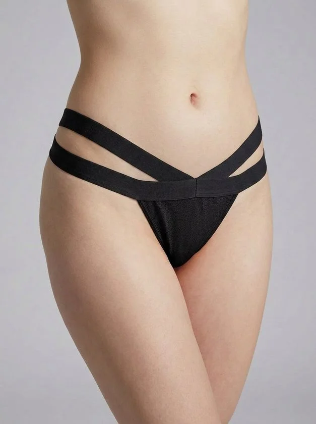 Φωτογραφία προϊόντος: Milena by Paris Μαύρο Λύκρα G-String με Φαρδιά Κορδόνια - L