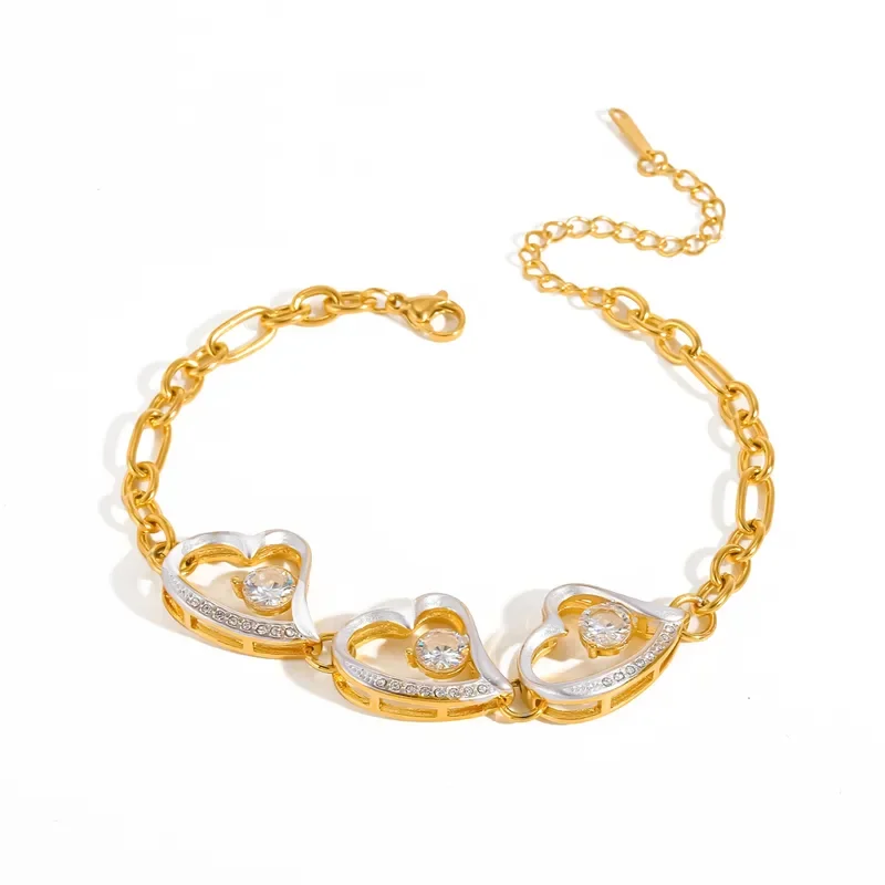 Φωτογραφία προϊόντος: Peach Jewelry Peach Jewerly Γυναικείο Βραχιόλι Από Ανοξείδωτο Ατσάλι 304 Επιχρυσωμένο 18Κ Με Καρδιές Λευκό