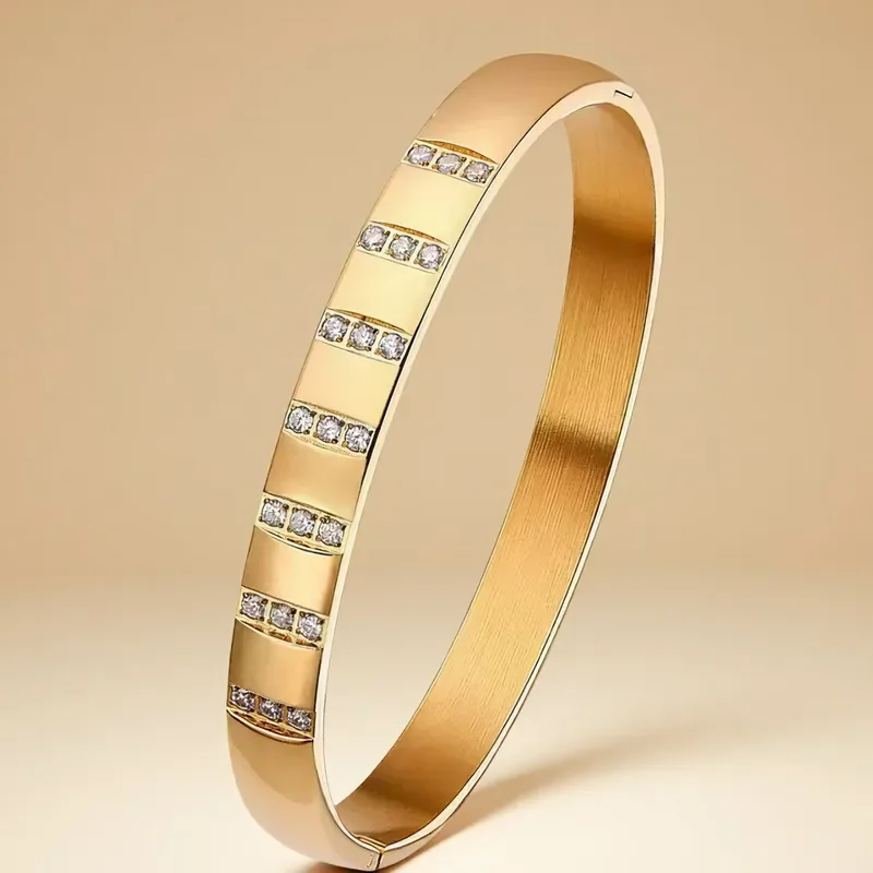 Φωτογραφία προϊόντος: Peach Jewelry Peach Jewerly Γυναικείο Βραχιόλι Χειροπέδα Από Ανοξείδωτο Ατσάλι 304 Με Ζιργκόν Χρυσό
