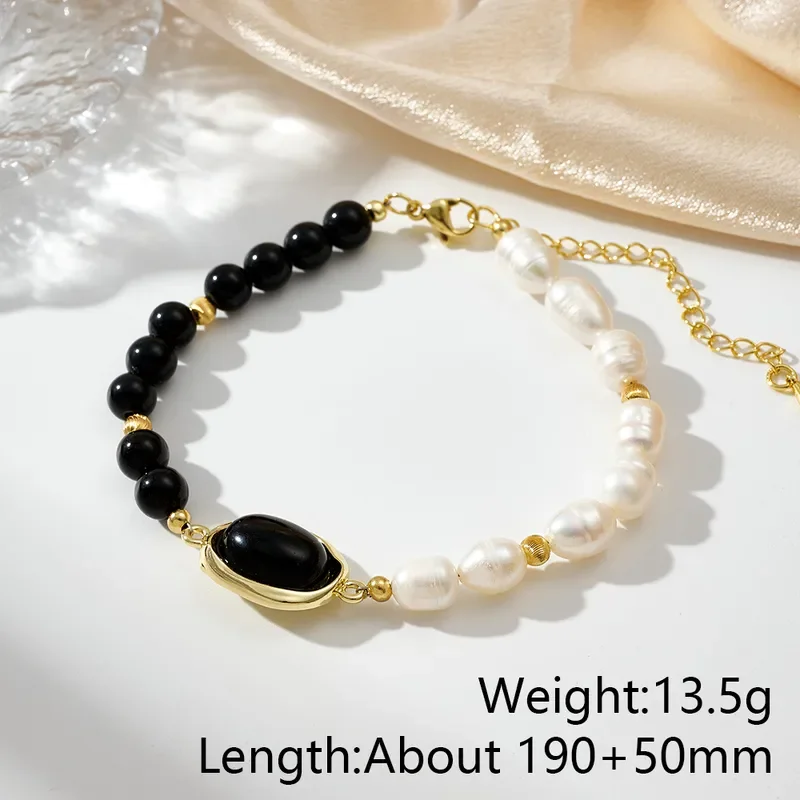 Φωτογραφία προϊόντος: Peach Jewelry Βραχιόλι με Φυσικά Μαργαριτάρια & Όνυχα