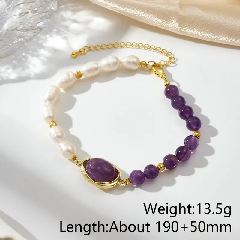 Φωτογραφία προϊόντος: Peach Jewelry Βραχιόλι με Φυσικά Μαργαριτάρια & Αμέθυστο