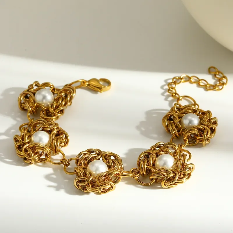 Φωτογραφία προϊόντος: Peach Jewelry Peach Jewerly Γυναικείο Βραχιόλι Από Ανοξείδωτο Ατσάλι Με Περίτεχνη Πλέξη Και Πέρλες