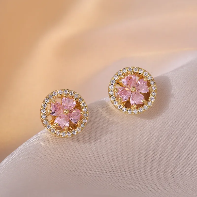 Φωτογραφία προϊόντος: Peach Jewelry Peach Jewerly Σκουλαρίκια Από Χάλυβα Τιτανίου Με Ζιργκόν Λουλούδι Ροζ