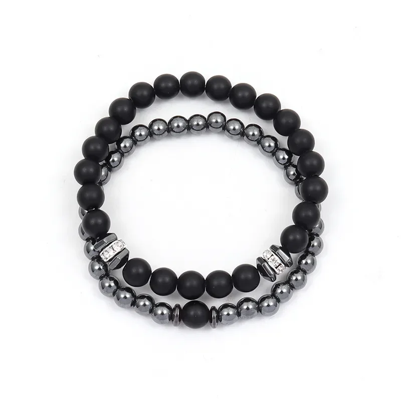 Φωτογραφία προϊόντος: Peach Jewelry Peach Jewerly Ανδρικό Σετ Βραχιόλια Με Μαύρες Ματ Και Μεταλλικές Χάντρες