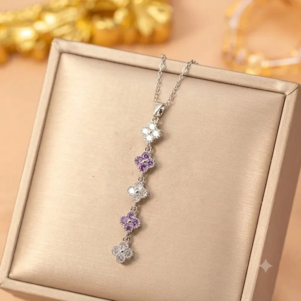 Φωτογραφία προϊόντος: Peach Jewelry Peach Jewerly Κολιέ Από Χάλυβα Τιτανίου Και Χαλκό Ασημί Με Λουλούδια Λευκά-Μωβ