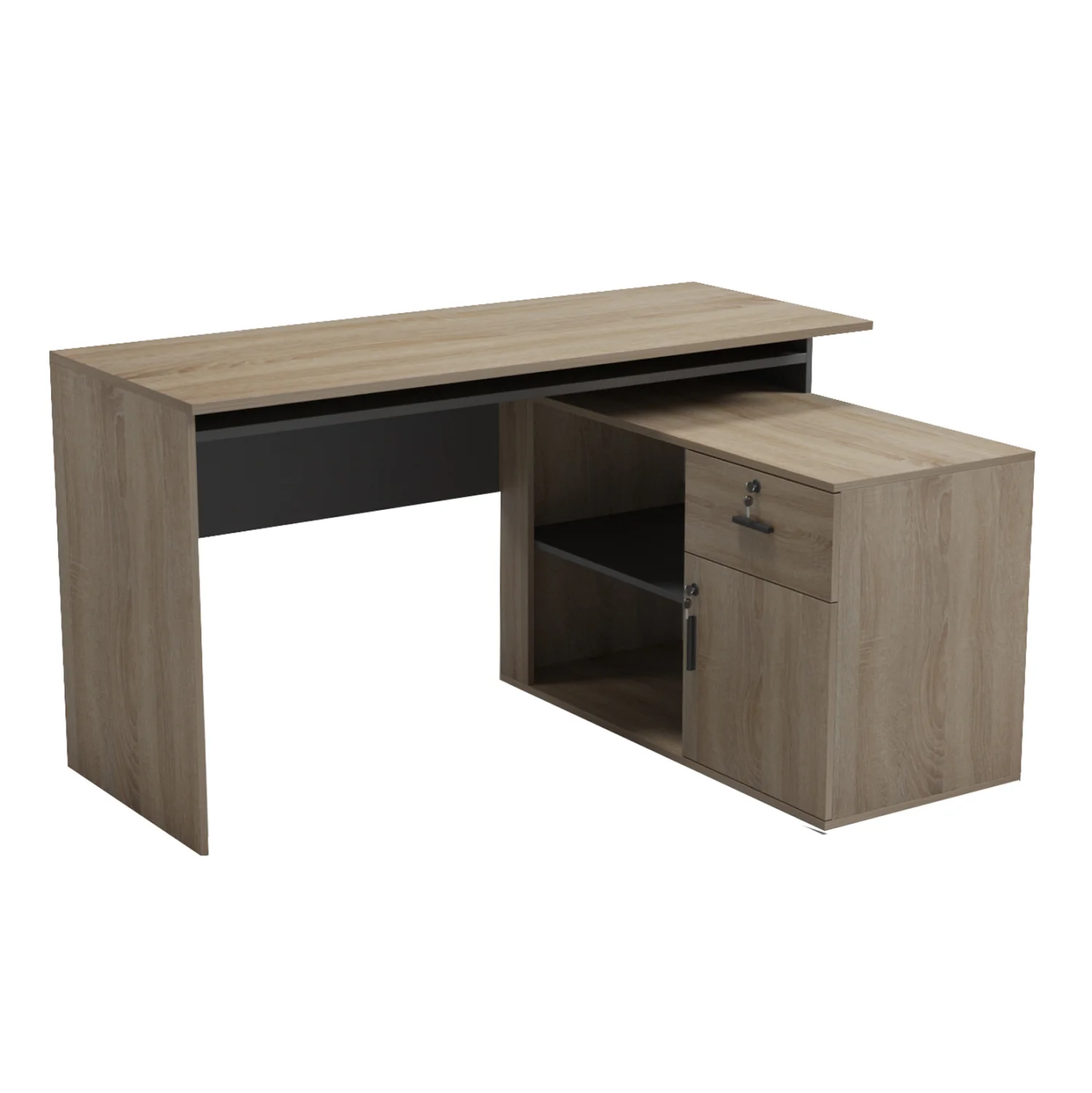 Φωτογραφία προϊόντος: FreeBox ΓΡΑΦΕΙΟ ΔΕΞΙΑ ΓΩΝΙΑ FB918384.13 ΜΕΛΑΜΙΝΗ ΣΕ SONAMA-ΓΚΡΙ 138x102x75Υεκ