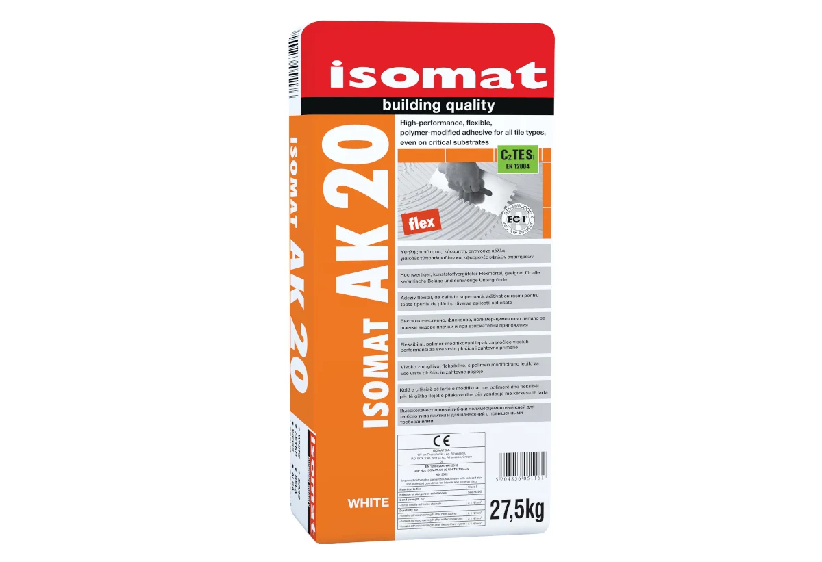 Φωτογραφία προϊόντος: Κόλλα Πλακιδίων ISOMAT AK 20 5kg (Εύκαμπτη - Ρητινούχα)