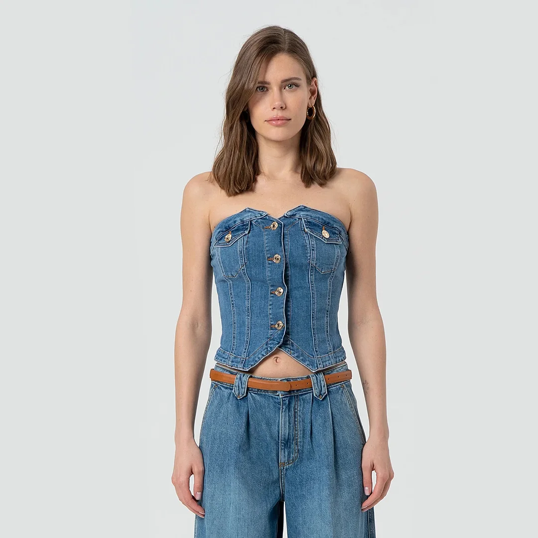 Φωτογραφία προϊόντος: Fracomina Denim Spandex Bustier FP25SJ5020D46002 258 Stone Bleached
