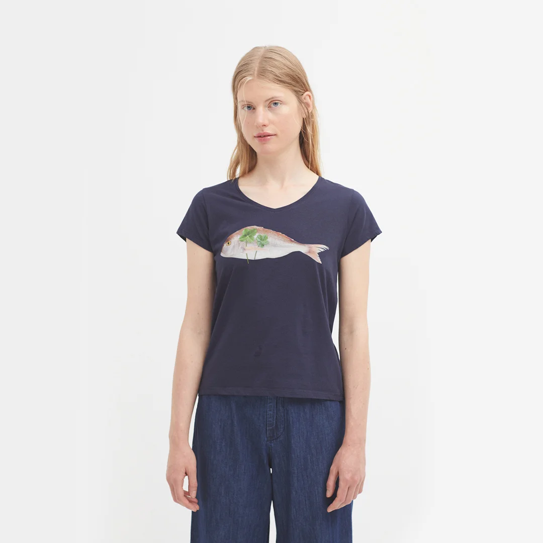 Φωτογραφία προϊόντος: Nice Things "Fish" Cotton T- shirt WJU011 134 Navy