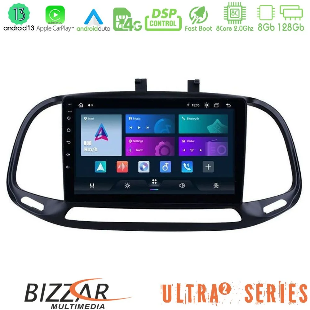 Φωτογραφία προϊόντος: Bizzar Ultra Series Fiat Doblo 2015-2022 8core Android13 8+128GB Navigation Multimedia Tablet 9