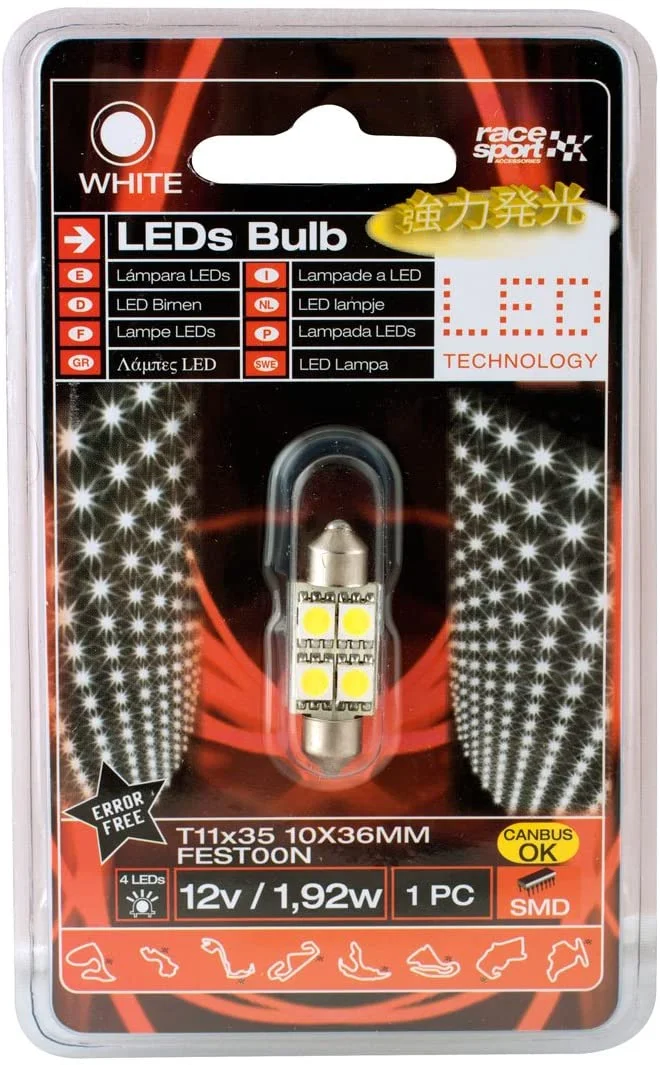 Φωτογραφία προϊόντος: RACESPORT Led λάμπα race sport 36mm t11 SMD CANBUS white error free