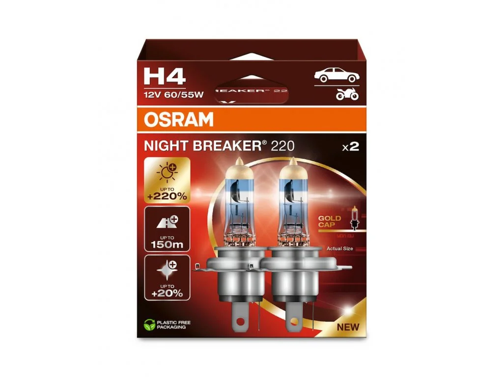 Φωτογραφία προϊόντος: OSRAM NIGHT BREAKER® 220 +220% H4 12V 60/55W Περισσότερο φως 2τμχ