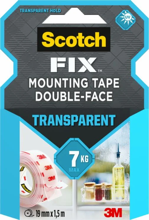 Φωτογραφία προϊόντος: 3M Scotch-FIX™ Transparent Double-Sided Mounting Tape 4910C-1915-P, 19 mm x 1,5 m, 1 Roll/Pack