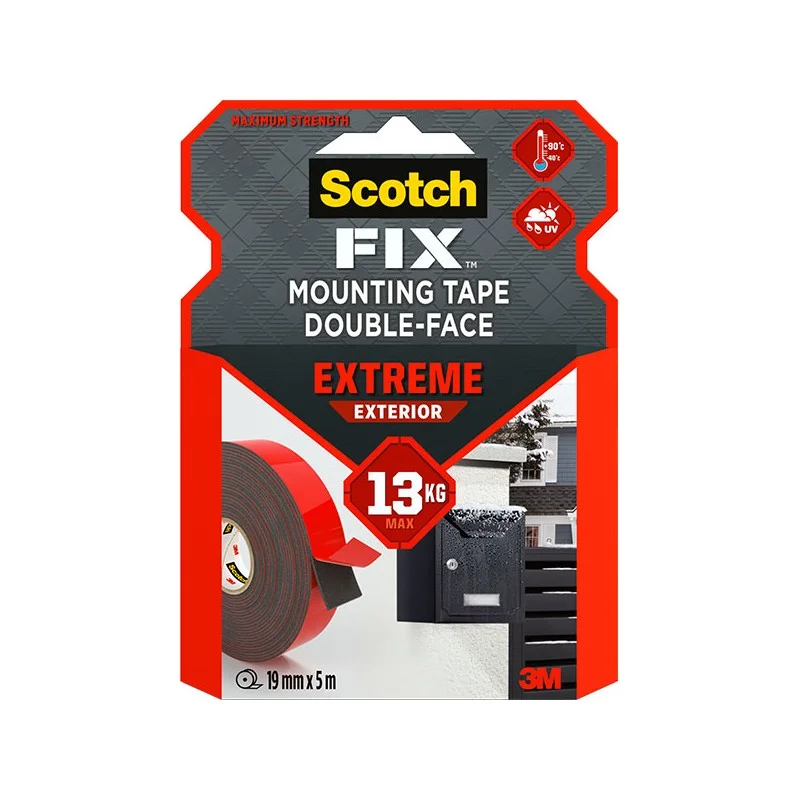 Φωτογραφία προϊόντος: 3M Scotch-FIX™ Double-Sided Extreme Exterior Mounting Tape PT1100-1950-P, 19 mm x 5 m, 1 Roll/Pack
