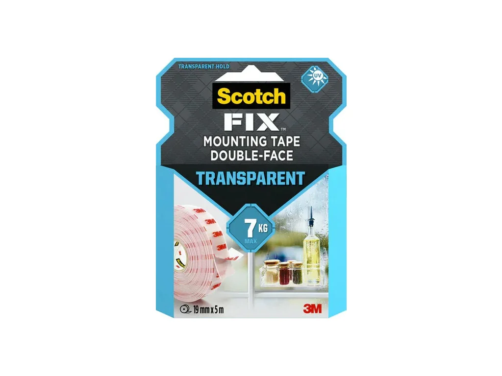 Φωτογραφία προϊόντος: 3M Scotch-FIX™ Transparent Double-Sided Mounting Tape 4910C-1950-P, 19 mm x 5 m, 1 Roll/Pack