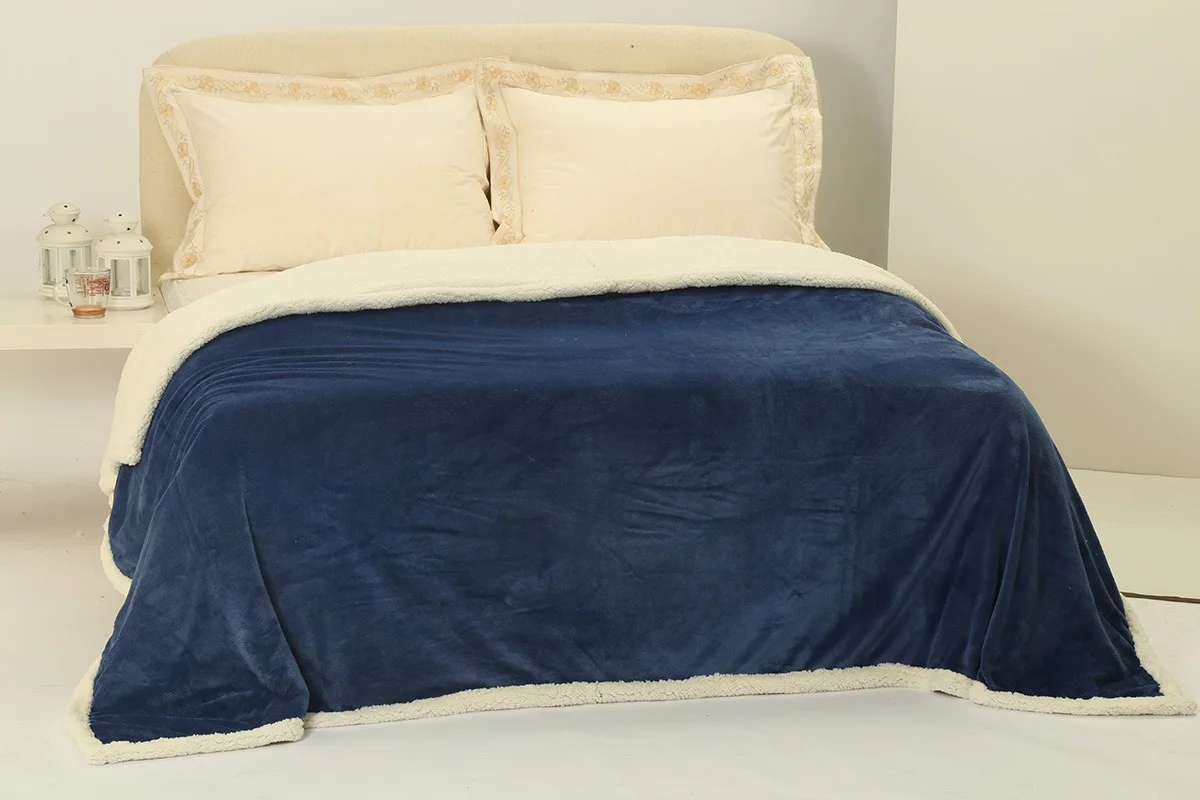 Φωτογραφία προϊόντος: SilkFashion κουβέρτα fleece με sherpa (220cm x 240cm) μπλέ