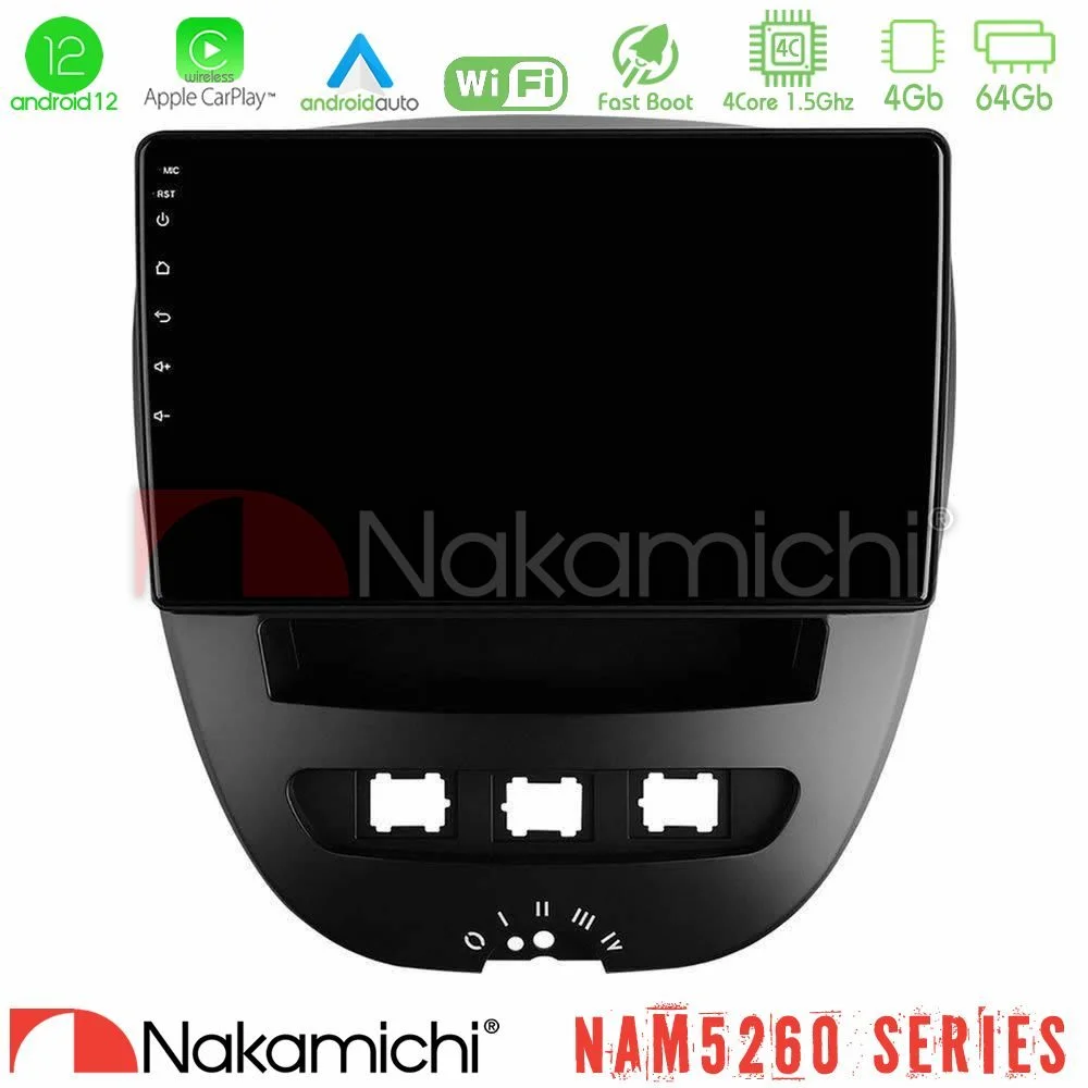 Φωτογραφία προϊόντος: Nakamichi NAM5260 Series 4Core Android12 4+64GB Toyota Aygo/Citroen C1/Peugeot 107 Navigation Multimedia Tablet 10 Με Carplay & Android Auto