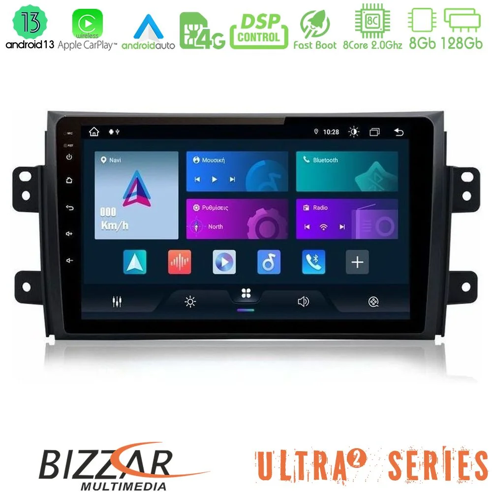 Φωτογραφία προϊόντος: Bizzar Ultra Series Suzuki SX4 2006-2014 Fiat Sedici 2006-2014 8core Android13 8+128GB Navigation Multimedia Tablet 9