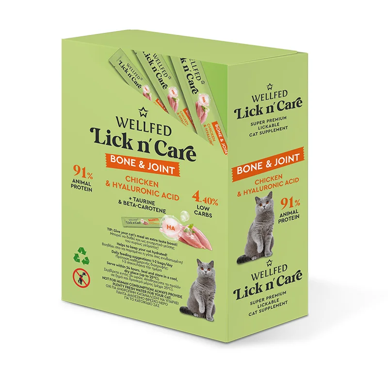 Φωτογραφία προϊόντος: Λιχουδιά Γάτας Wellfed Lick n Care - Purée Bone + Joint (24x15gr) 360gr