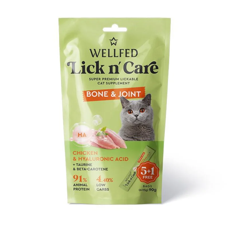 Φωτογραφία προϊόντος: Λιχουδιά Γάτας Wellfed Lick n Care - Purée Bone + Joint (6x15gr) 90gr