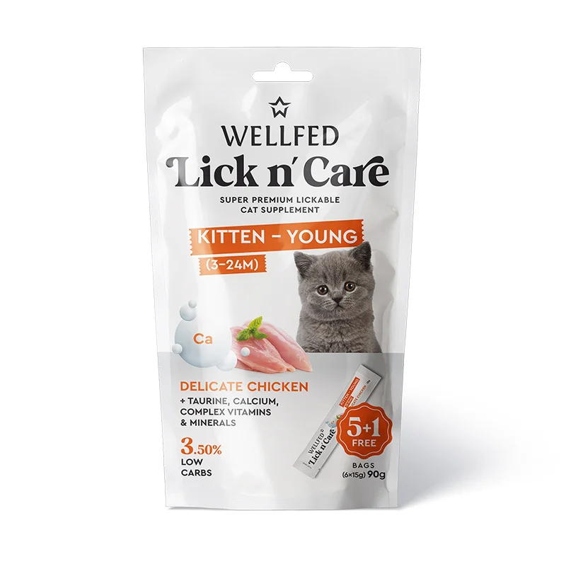 Φωτογραφία προϊόντος: Λιχουδιά Γάτας Wellfed Lick n Care - Purée Kitten Young Chicken (6x15gr) 90gr