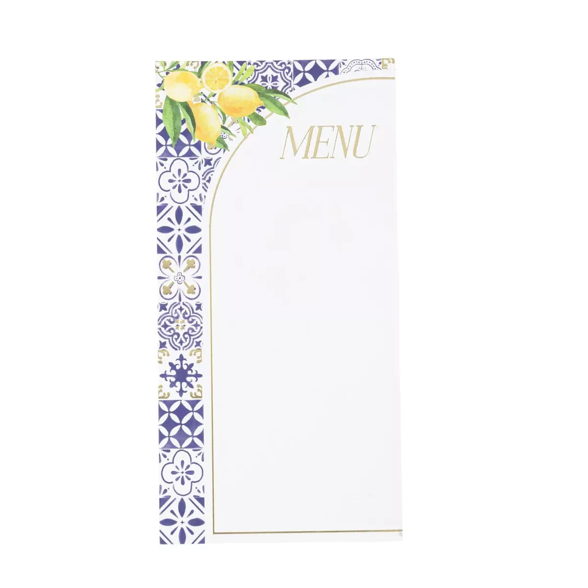 Φωτογραφία προϊόντος: Beauty Home 10 Κάρτες χάρτινες menu με θέμα “Dolce Vita” – Μπλε, Λευκό και Χρυσό 10 x 20 cm